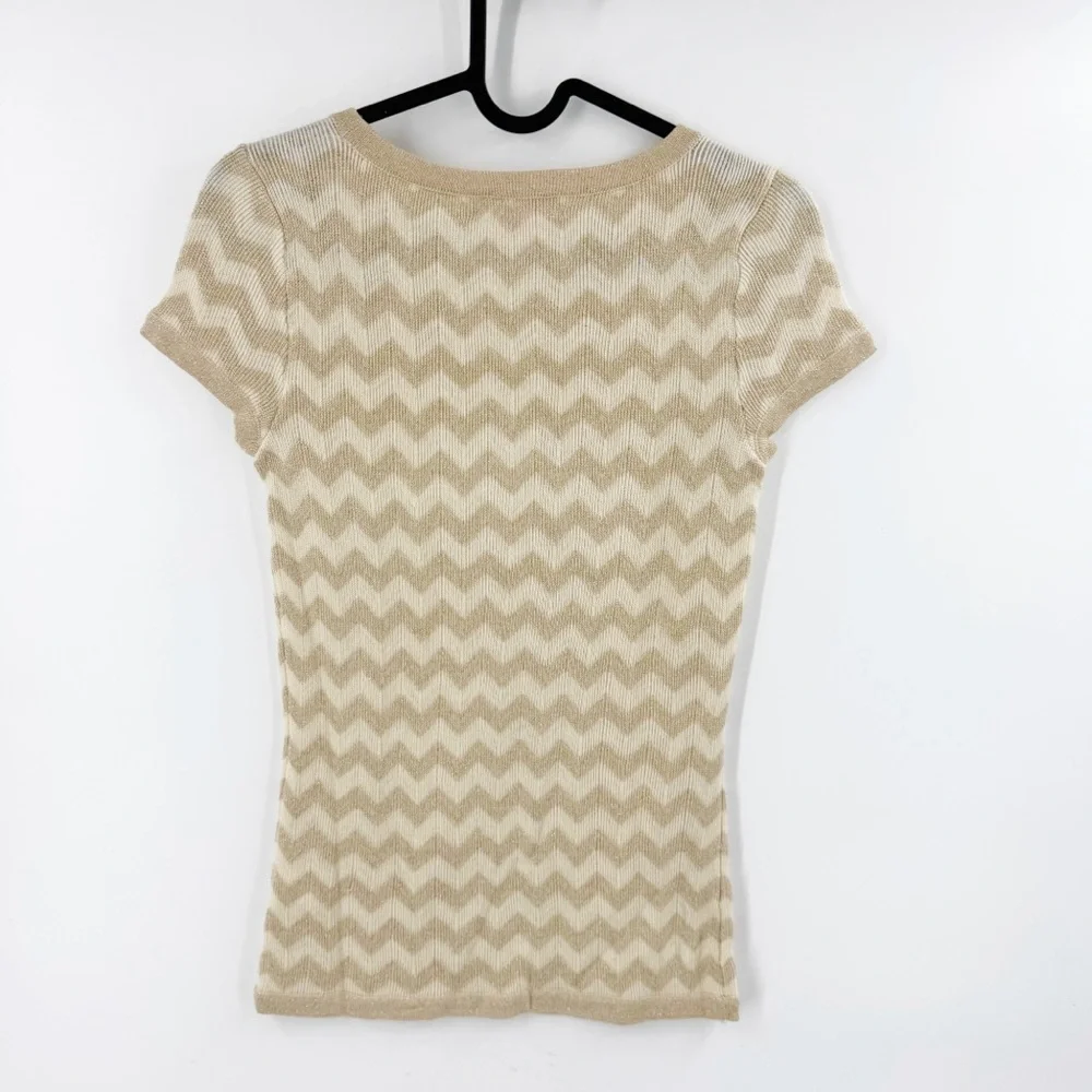 ✅ Lilly Pulitzer Sydney gold chevron zigzag short sleeve‎ sweater top X-SMALL